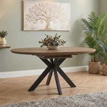 Manhattan extending dining table - walnut - 4-6 seater - 120cm-160cm - oval - black spider legs base