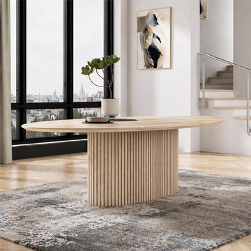 Timo dining table - oval - with slatted base - lacquered ash - variation available