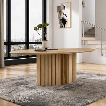 Timo dining table - oval - with slatted base - lacquered oak - variation available