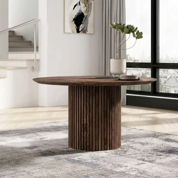 Timo dining table - round - with slatted base - oiled walnut - variation available