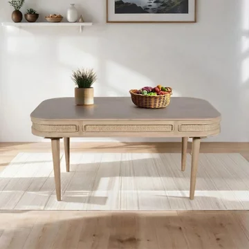 Valencia dining table - 6 seater - 165cm - curved - natural rattan and mango wood