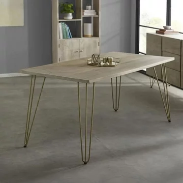 Dining table - 6 seater - 160cm - hairpin legs - gold geometric inlay - light mango wood