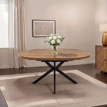 Panama extending dining table - 4-6 seater - 120cm-160cm - round - spider legs - dark oak