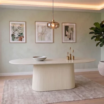 Patrice fluted dining table - 230cm - 8 seater - oval - pedestal - off white - mango wood