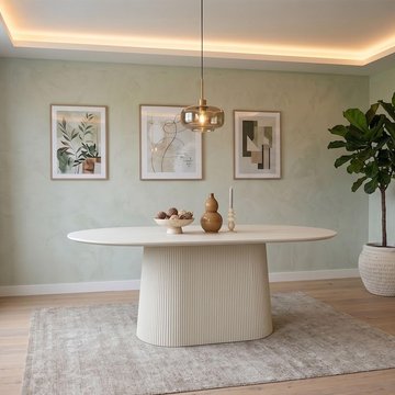 Patrice fluted dining table - 180cm - 6 seater - oval - pedestal - off white - mango wood