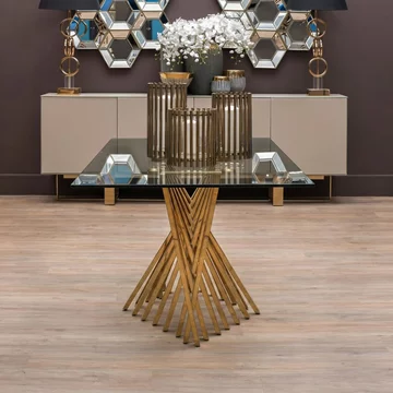 Arezzo dining table - 6 seater - 180cm - clear glass with gold base