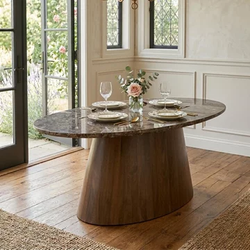 Dining table - 210cm - 8 seater - oval - brown - marble and mango wood