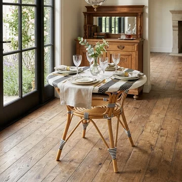Dining table - 90cm - 4 seater - round - black and white - rattan and bamboo wood