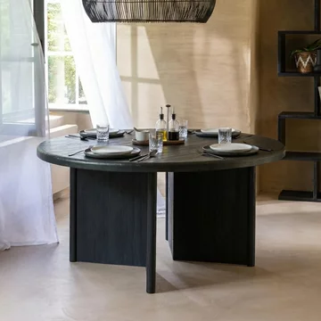 Dining table - 150cm - 6 seater - round - black - teak wood