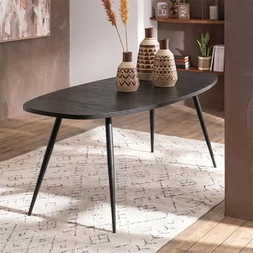 Dining table - 200cm - 8 seater - narrow - oval - black - recycle teak wood