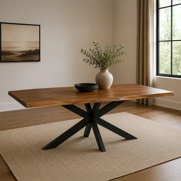 Gerard dining table - 200cm - 8 seater - live edge - star base - brown and black - acacia wood