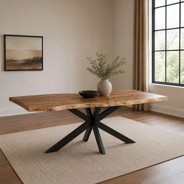 Gerard dining table - 200cm - 8 seater - live edge - star base - natural and black - acacia wood