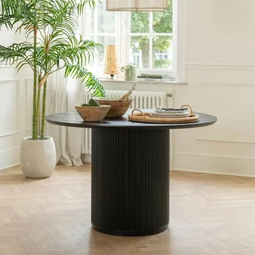 Vincent fluted dining table - 120cm - 4 seater - round - drum base - black - mango wood