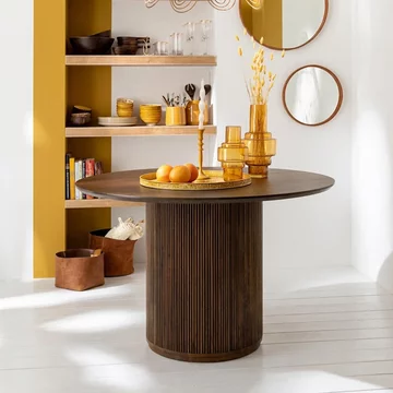 Vincent fluted dining table - 120cm - 4 seater - round - drum base - brown - mango wood