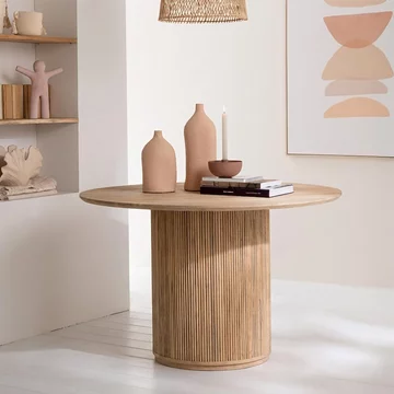 Vincent fluted dining table - 120cm - 4 seater - round - drum base - natural - mango wood