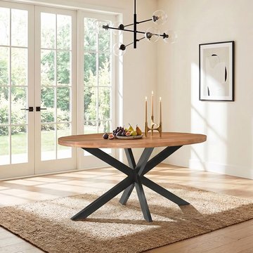 Rocky dining table - 160cm - 6 seater - oval - star base - natural - mango wood