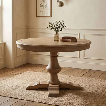 Chateau dining table - 120cm - 4 seater - round - pedestal base - natural - rustic pine