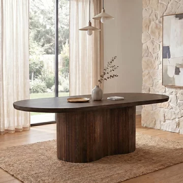 Sevilla curved fluted dining table - oval - pedestal - chestnut - mango wood - sizes available