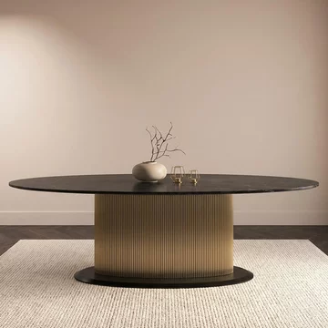 Ironville brass ribbed 8 seater oval pedestal dining table