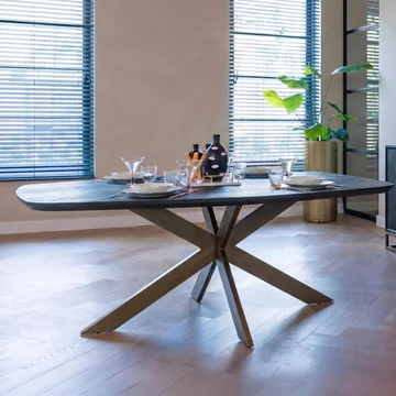 Cambon dark oak and brass 8 seater dining table with spider legs