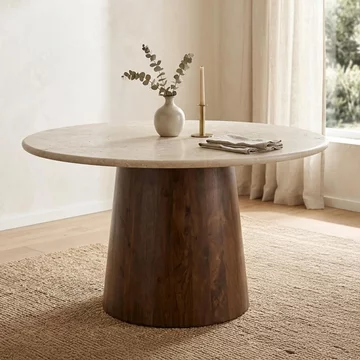 Brix bottecino dining table - 130cm - 4 seater - round - pedestal - chestnut - ceramic and mango wood
