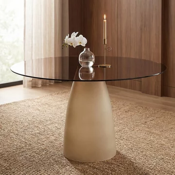 Brix mylon dining table - 140cm - 6 seater - cone base - off white - glass and metal