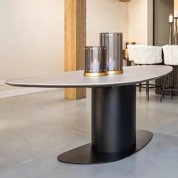 Ritz beige ceramic top 8 seater pedestal dining table
