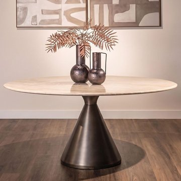 Montgommery dining table - 130cm - 4 seater - round - cone base - beige - faux marble and metal