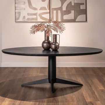 Rayford dining table - 230cm - 8 seater - oval - black - oak and metal