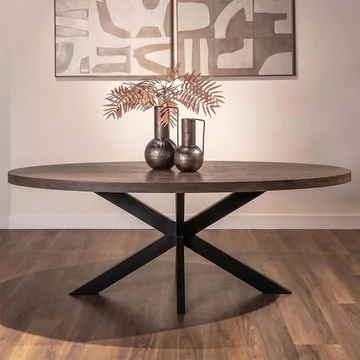 Watson dining table - 235cm - 8 seater - oval - spider leg - dark brown and black - oak and metal