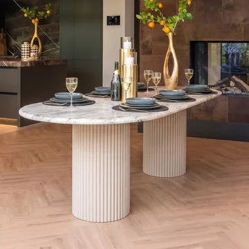 La cantera travertine beige 8 seater oval pedestal dining table