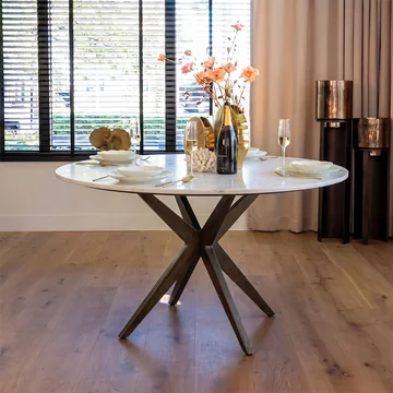 Maisy white marble 4 seater round dining table with spider legs