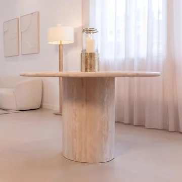 Renaissance dining table - 130cm - 4 seater - round - pedestal - beige - travertine