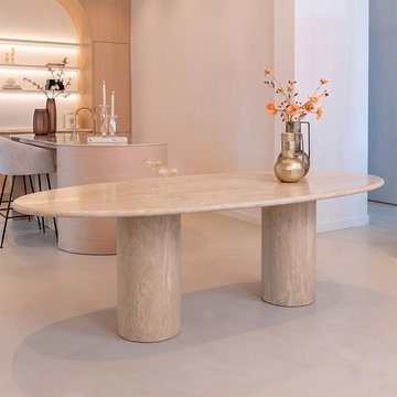 Renaissance dining table - 240cm - 10 seater - pedestal - beige - travertine