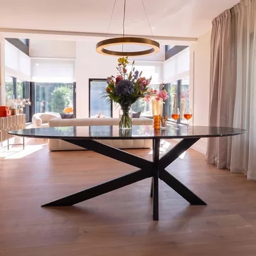 Trocadero black marble 8 seater dining table with spider legs