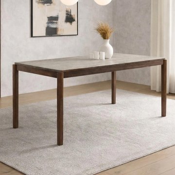 Willow dining table - 160cm - 6 seater - tobacco walnut and beige - wood and marble effect