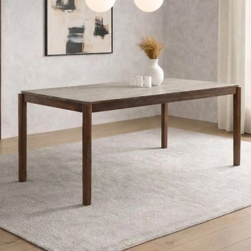 Willow dining table - 180cm - 6 seater - tobacco walnut and beige - wood and marble effect