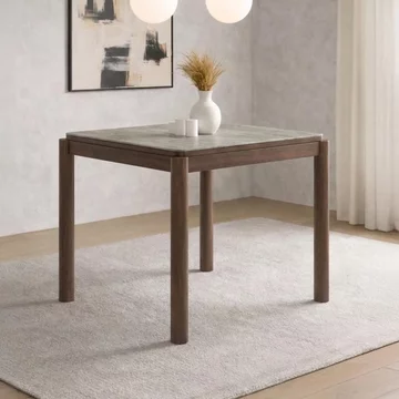 Willow dining table - 80cm - 2 seater - square - tobacco walnut and beige - wood and marble effect