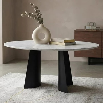 Rosemary dining table - 180cm - 6 seater - oval - white and black - marble effect and metal