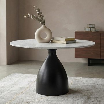 Hazel dining table - 100cm - 4 seater - round - column base - white and black - marble effect and metal