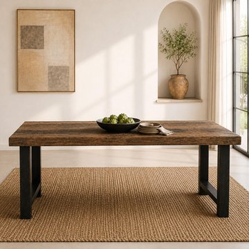 Bassano dining table - natural and black - recycled wood and metal - variation available