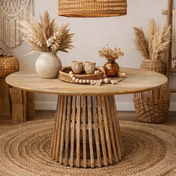 Dining table - 120cm - 4 seater - round - slatted base - rustic - mango wood