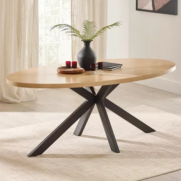 Bondi dining table - 200cm - 8 seater - oval - spider legs - natural and black - oak and metal