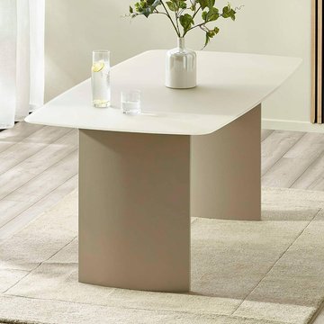 Element dining table - 180cm - 6 seater - matt cream - glass and wood