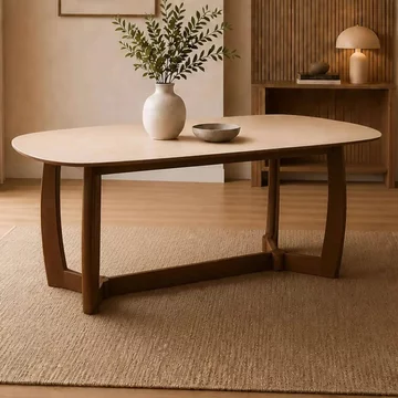 Portland dining table - 180cm - 6 seater - oval - natural and walnut - sintered stone and wood