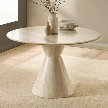 Verona dining table - 120cm - 4 seater - round - cone base - cream - marble effect