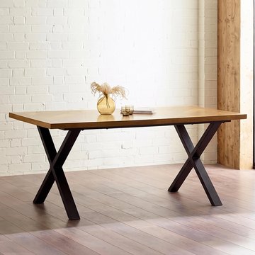 Aron dining table - 180cm - 6 seater - cross leg - natural and black - oak and metal