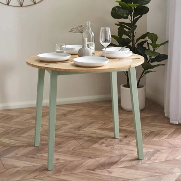 Linwood drop leaf dining table - 55cm-90cm - 2-4 seater - round - natural and sage green painted - oak effect