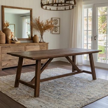 Unique one of a kind - kentucky dining table - 240cm - 10 seater - trestle base - brown - wooden