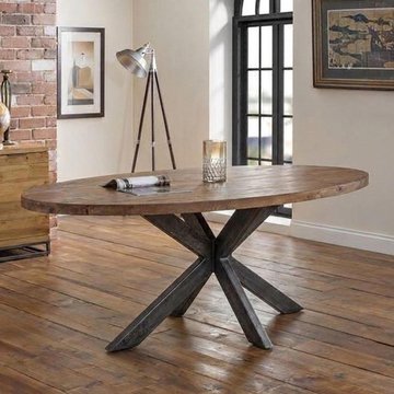 Leandro industrial dining table - 240cm - 8 seater - oval - spider legs - brown and black - teak wood and metal